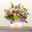 pink liliy and purple flower box - congratulations with flowers