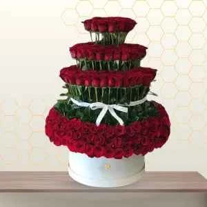300 Valentine S Red Roses Tower Arrangment In Round Box Main image