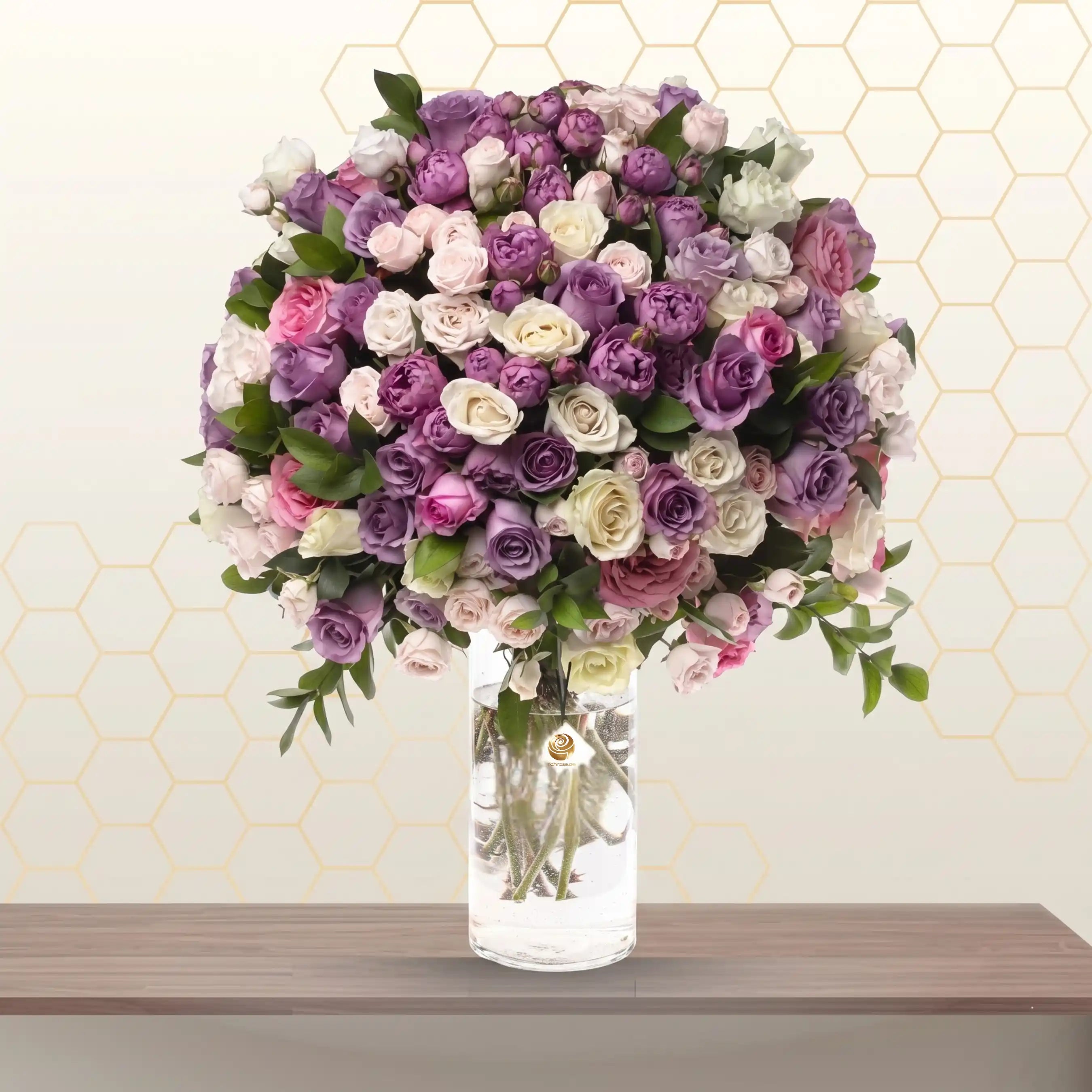 ADDIS ABABA- Purple Pink White Peach Roses in Cylinder Glass Main image
