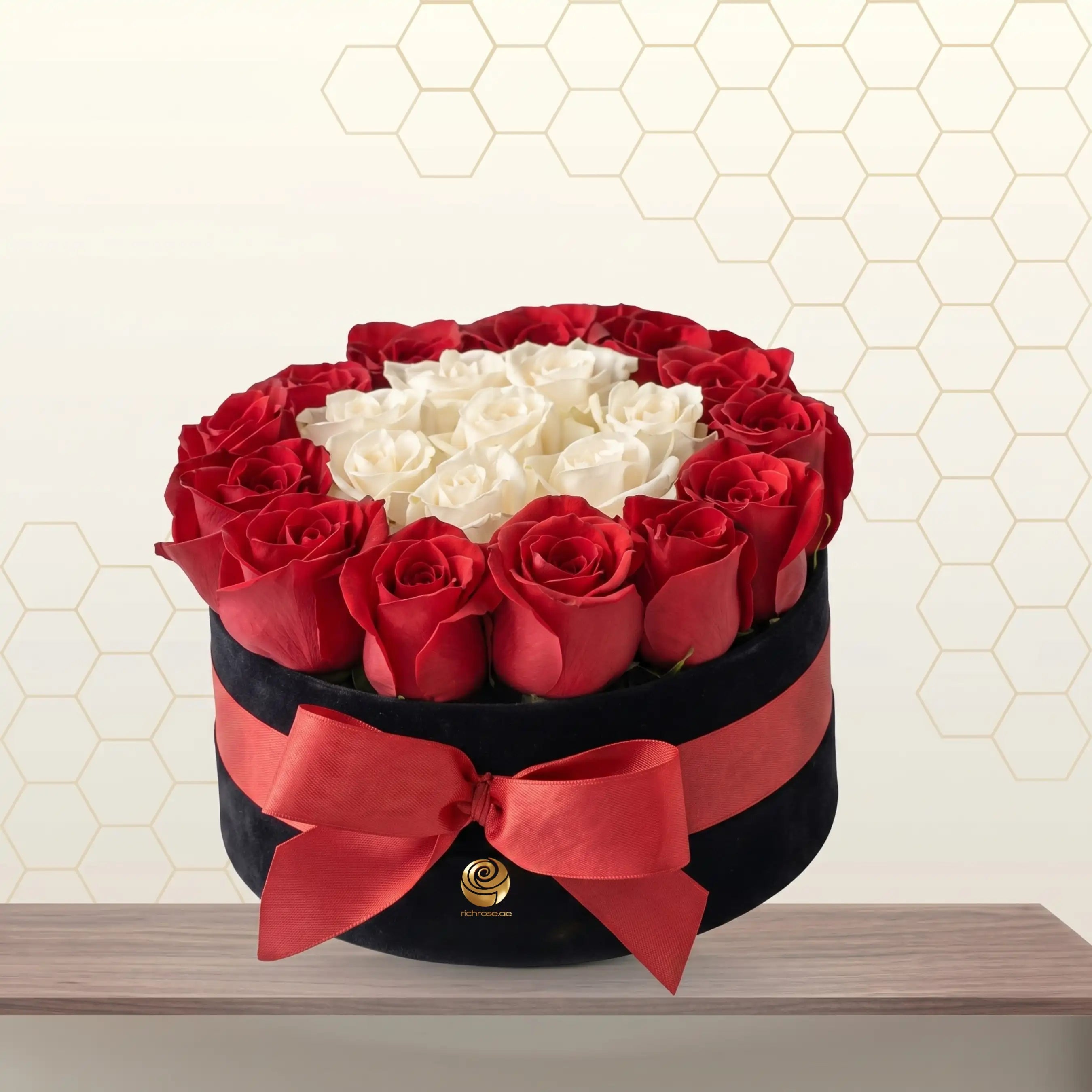 Abigail - Valentines Red & White Rose Box Arrangement Main image