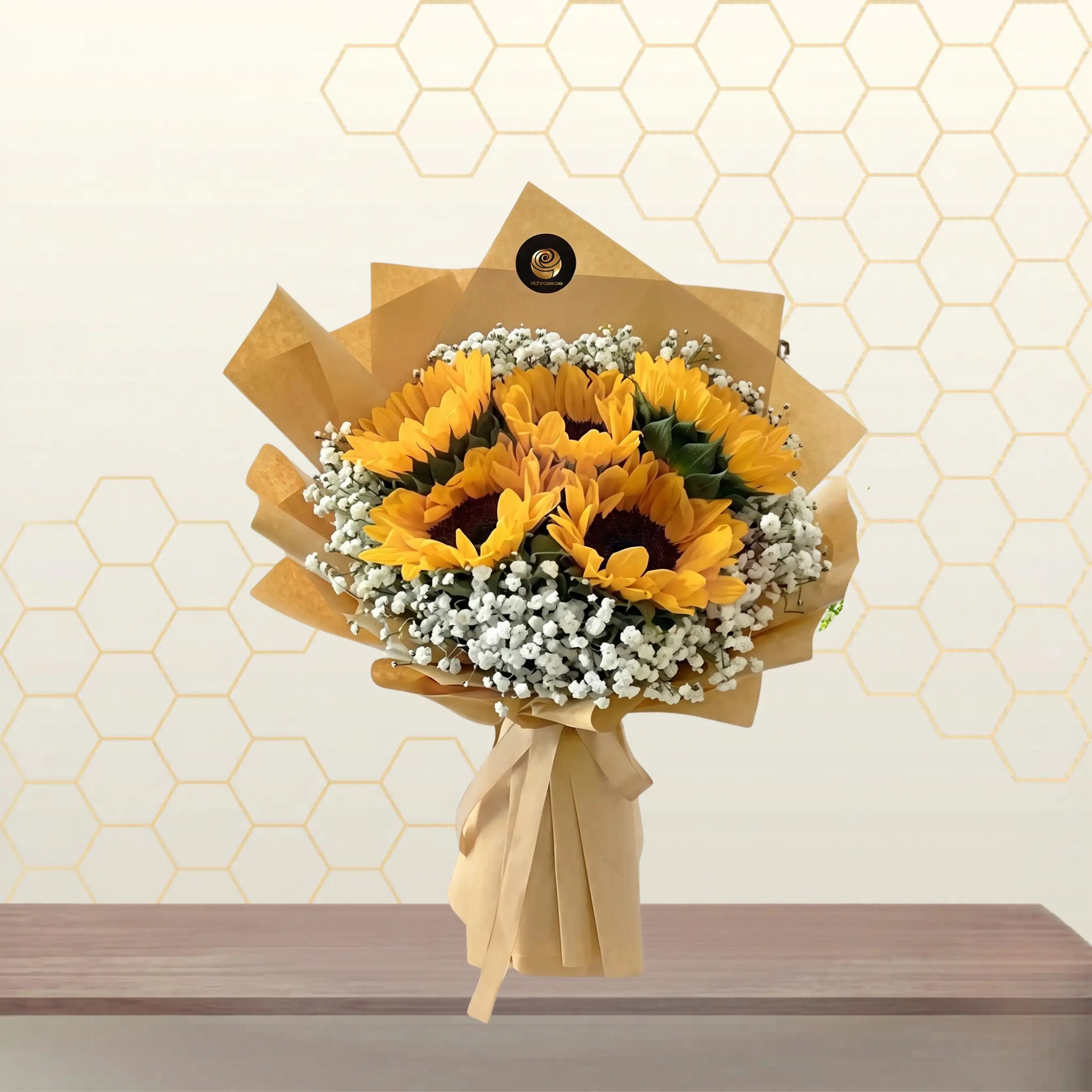 Sunflowers Standard Brown Wrapped Bouquet - A Burst of Happiness
