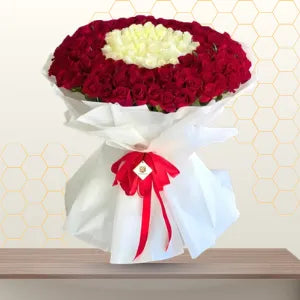 White and Red Roses Heart Bouquet Main image