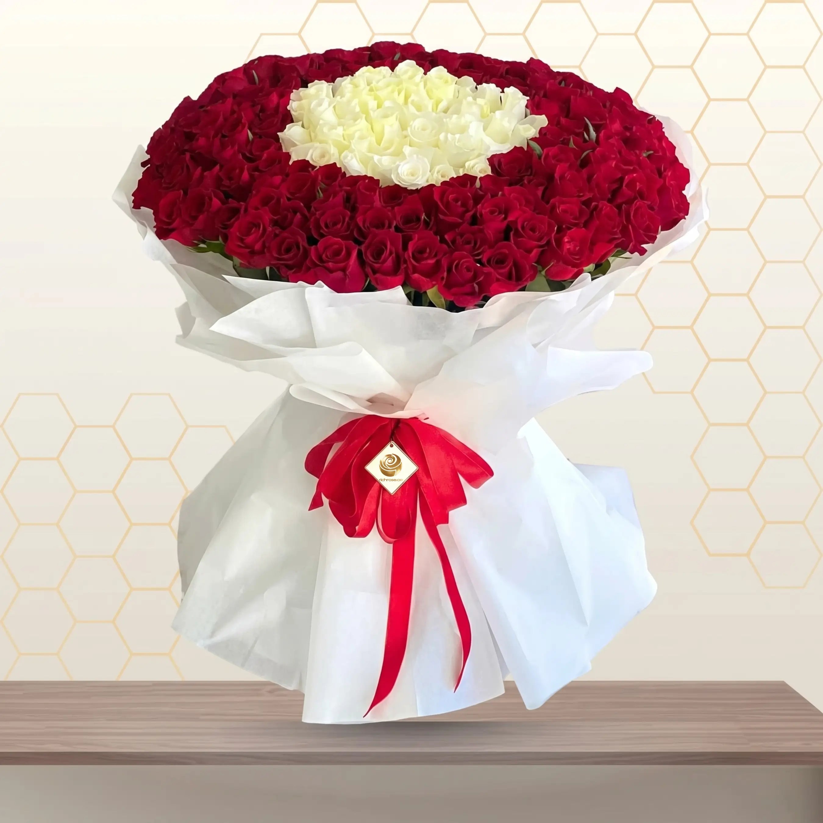 Angel Roses - White and Red Roses Heart Bouquet