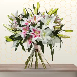 white and pink lily bunch order lily online dubai