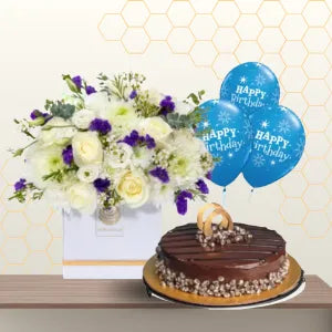 white flowers box and cakes - birthday gift Main image