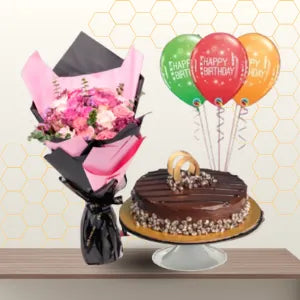 flower cakes and balloon combo - combo flowers for birthday Main image