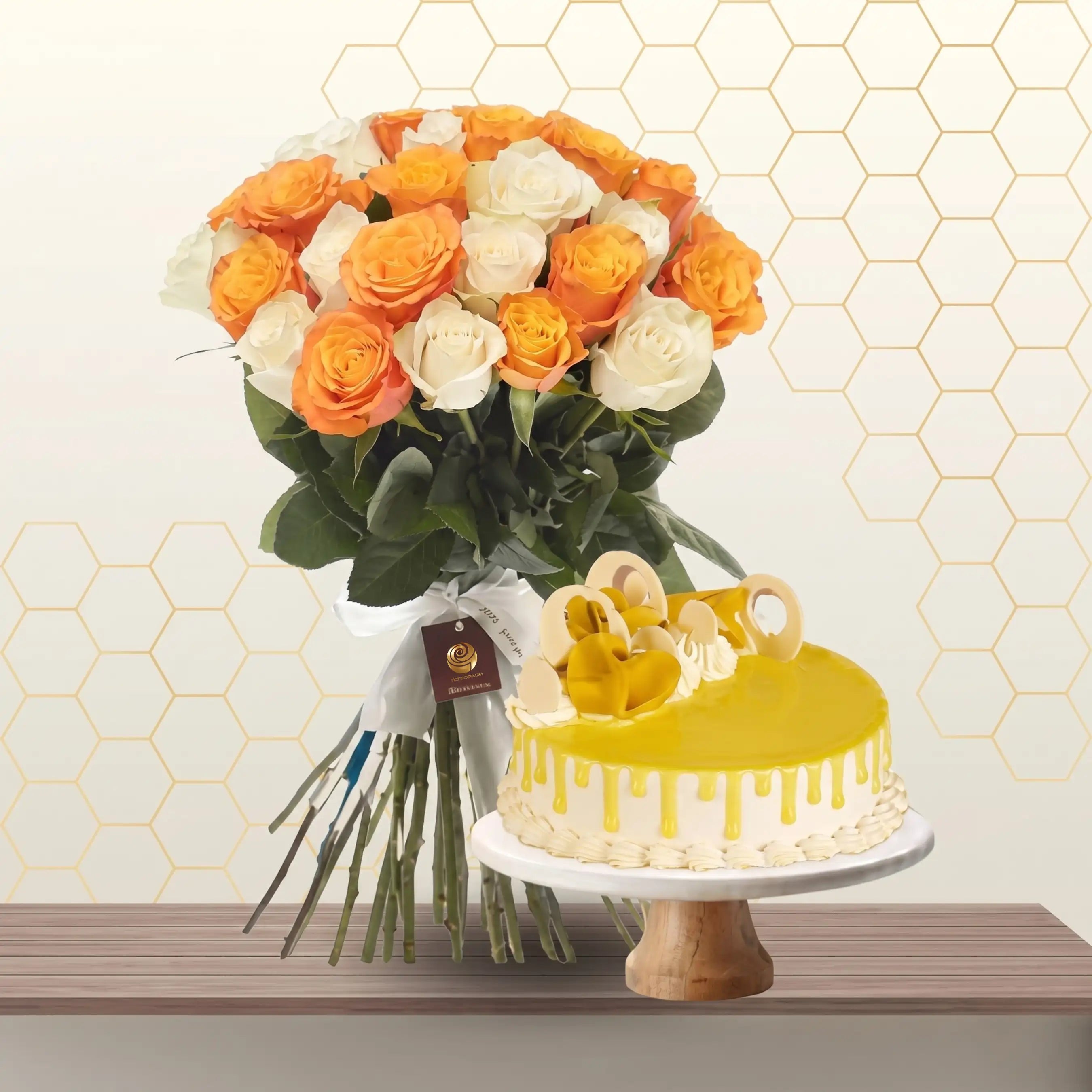 flowers and mango cake - flowers and cake Main image