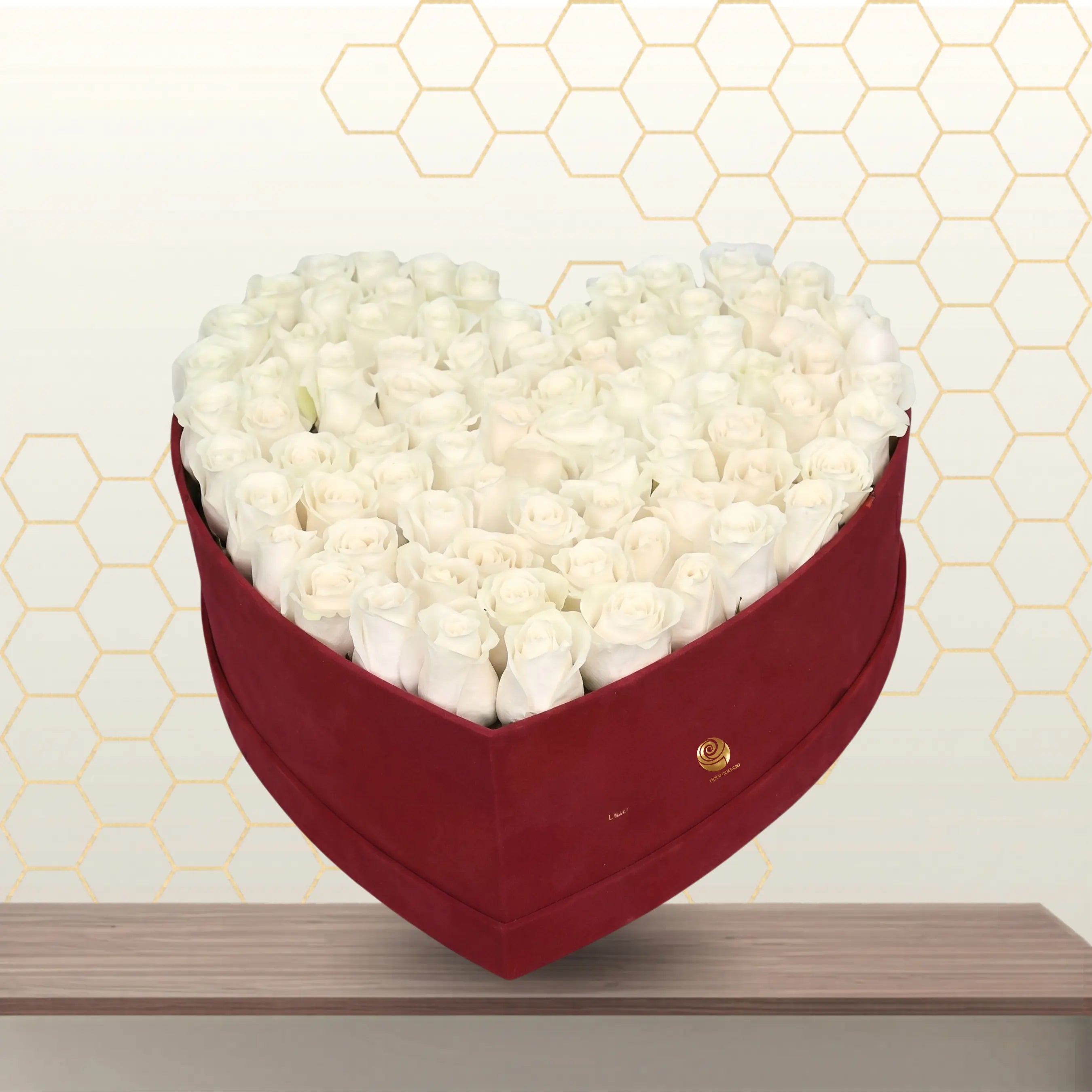 Bubble Heart - White Roses in Red Heart Box