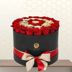 red and golden roses black flowers box.webp Main image