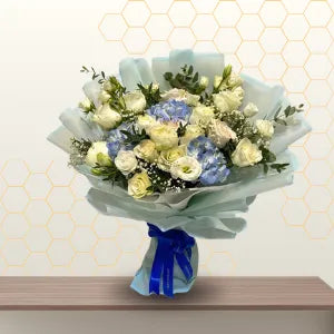 FLORAL DELIGHT - Serenity Blue Hydrangea & White Rose Bouquet Main image