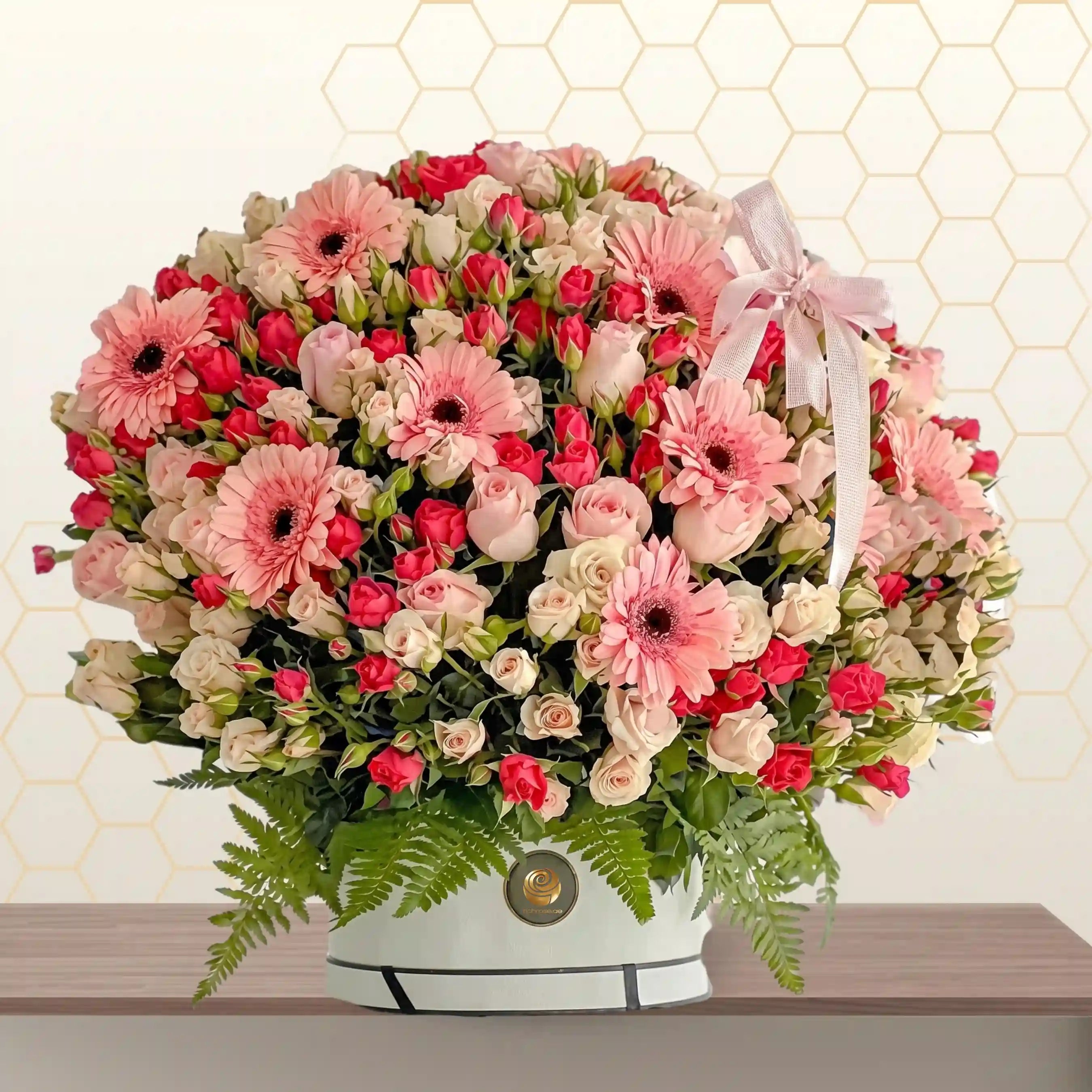 gerbera and roses box arrangment