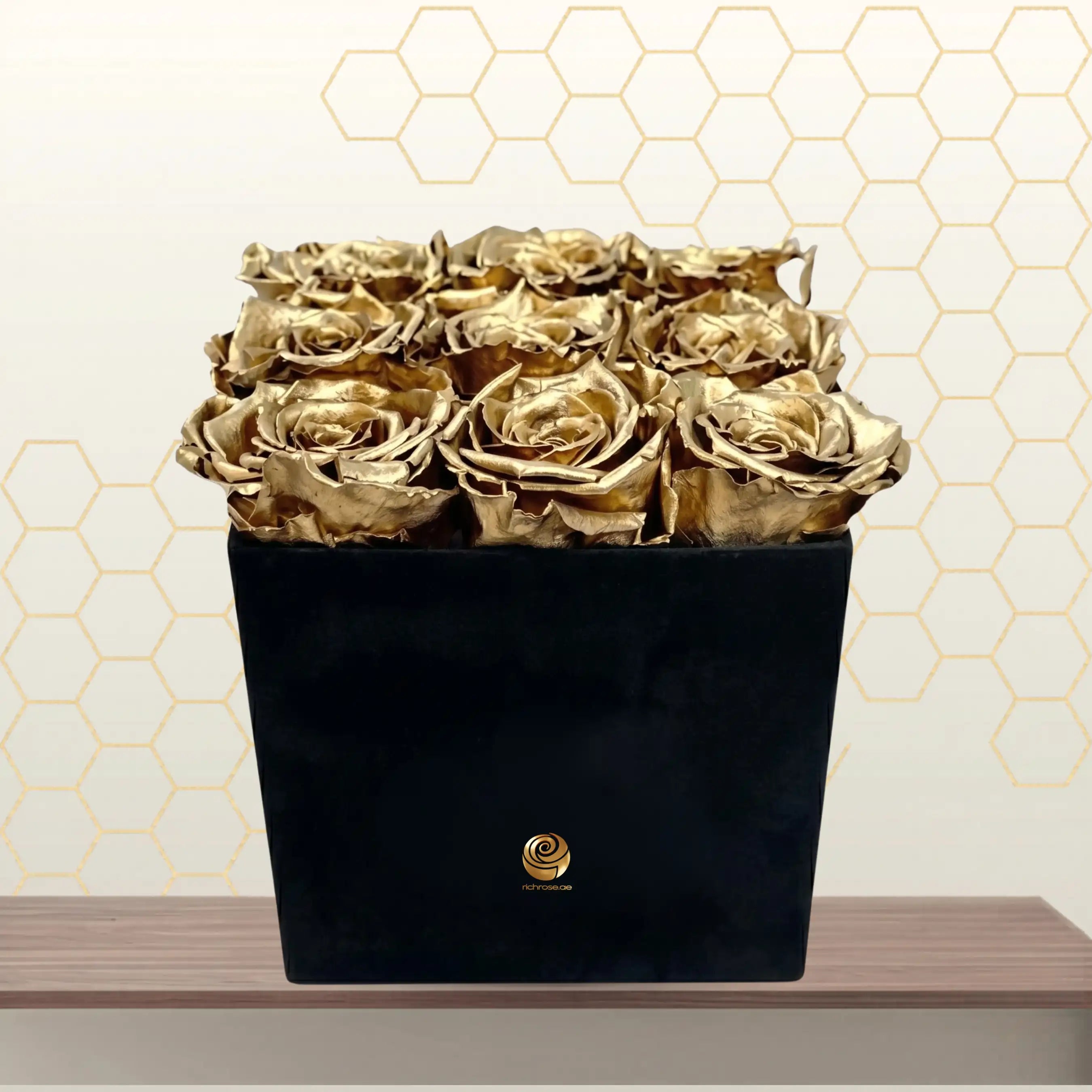 Golden Painted Roses in Square Box Main image