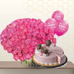 100 purple roses and cakes - cakes and balloons Main image