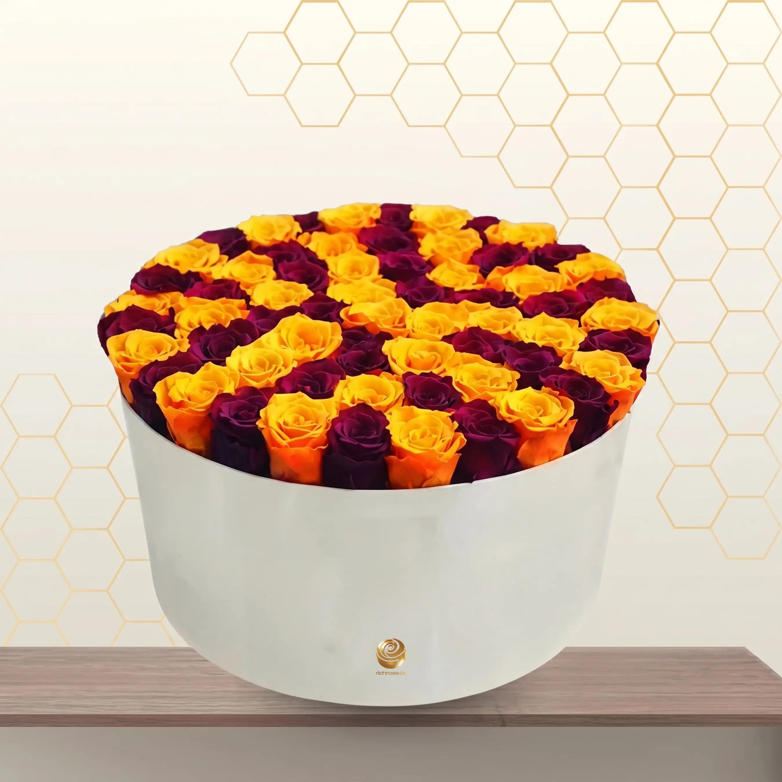 orange and red roses flower flat box - valentine flowers Main image