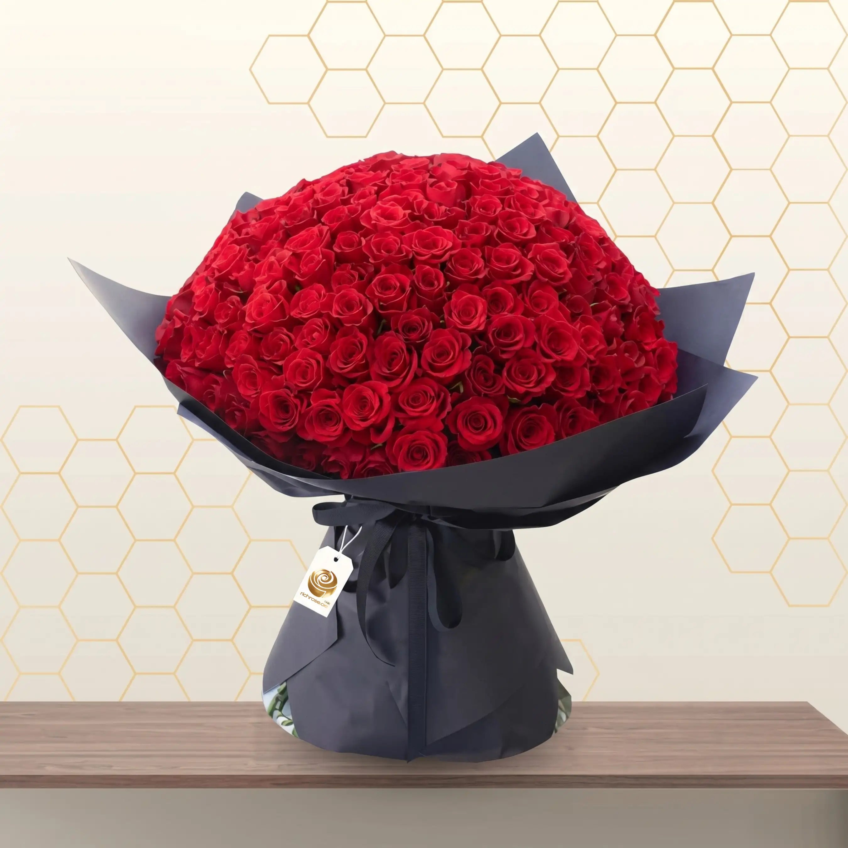 IVAN- RED ROSES WITH BLACK WRAPPING BOUQUET