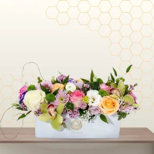 mixed flowers in rectangle box