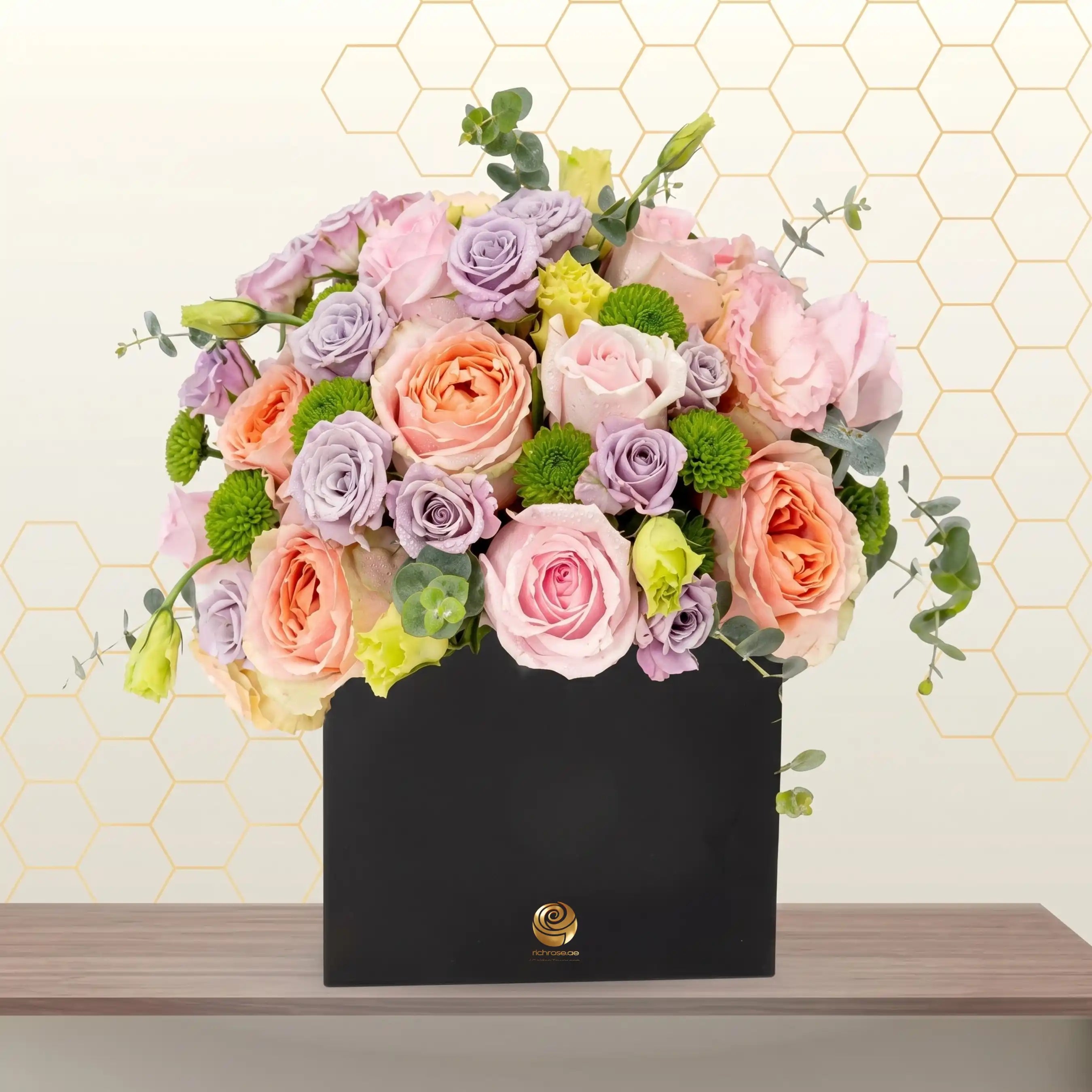 peach and purple roses box - birthday gift Main image
