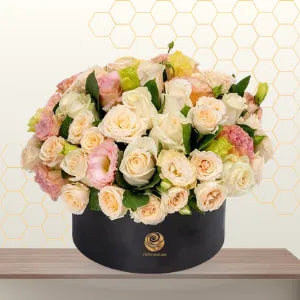 Peach mix flowers in box Main image