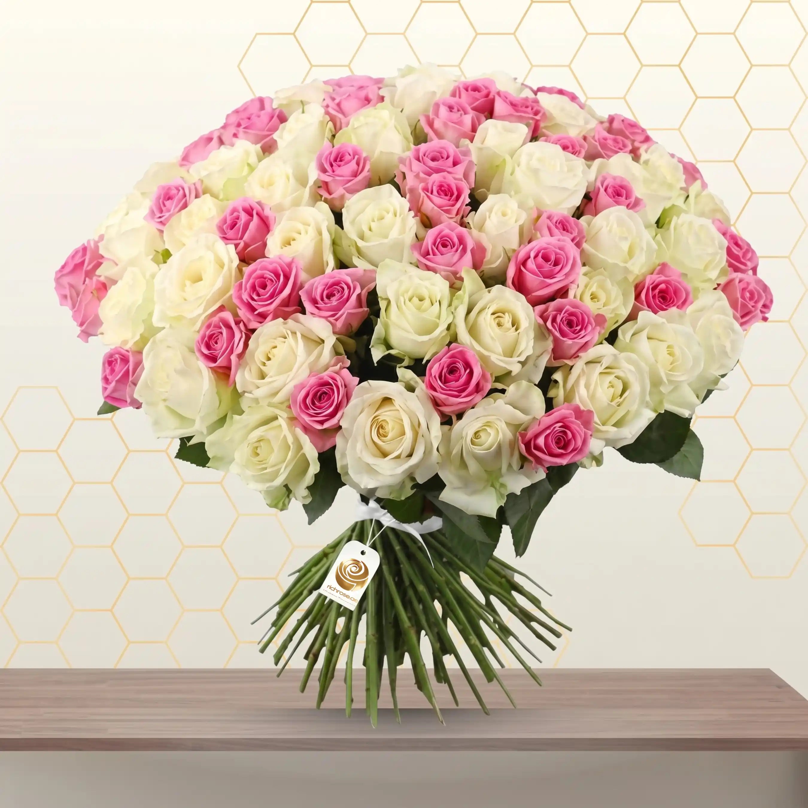MANYA- WHITE AND PINK ROSES BUNCH Main image
