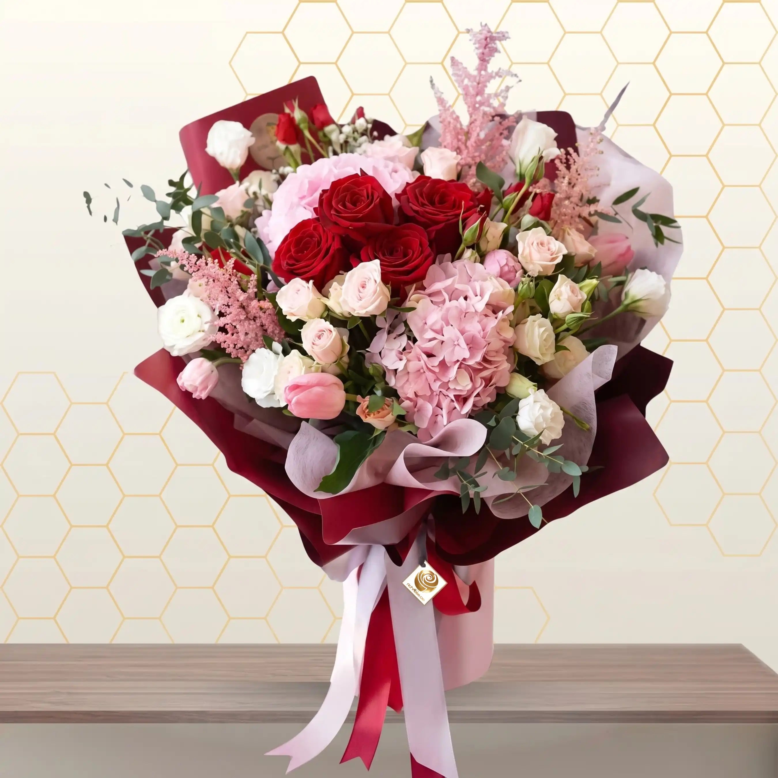 Mixed Flowers Red Wrapped Bouquet Main image