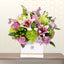 pink liliy and purple flower box - congratulations with flowers