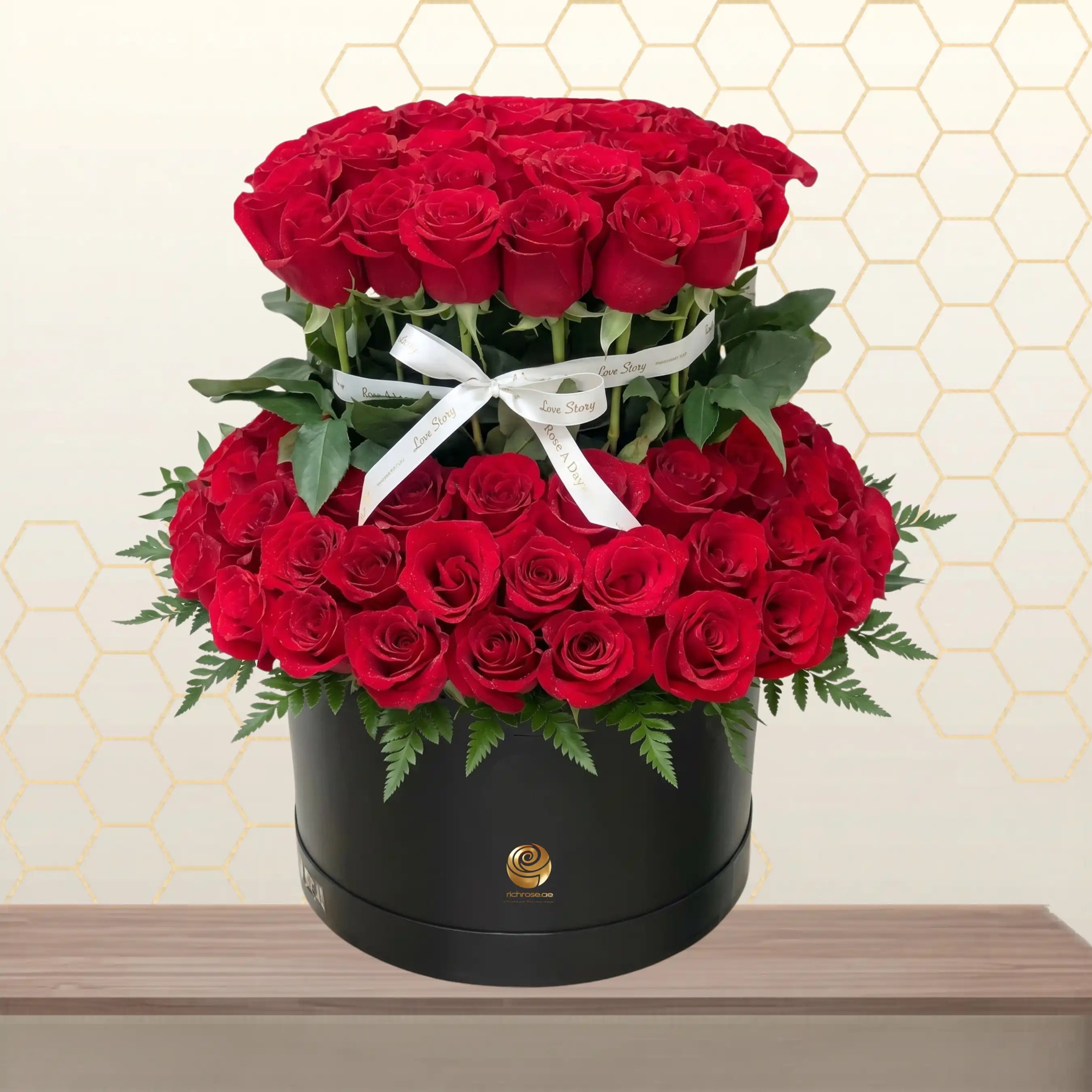 My Roses -  Valentine Red Roses Step Arrangment Box