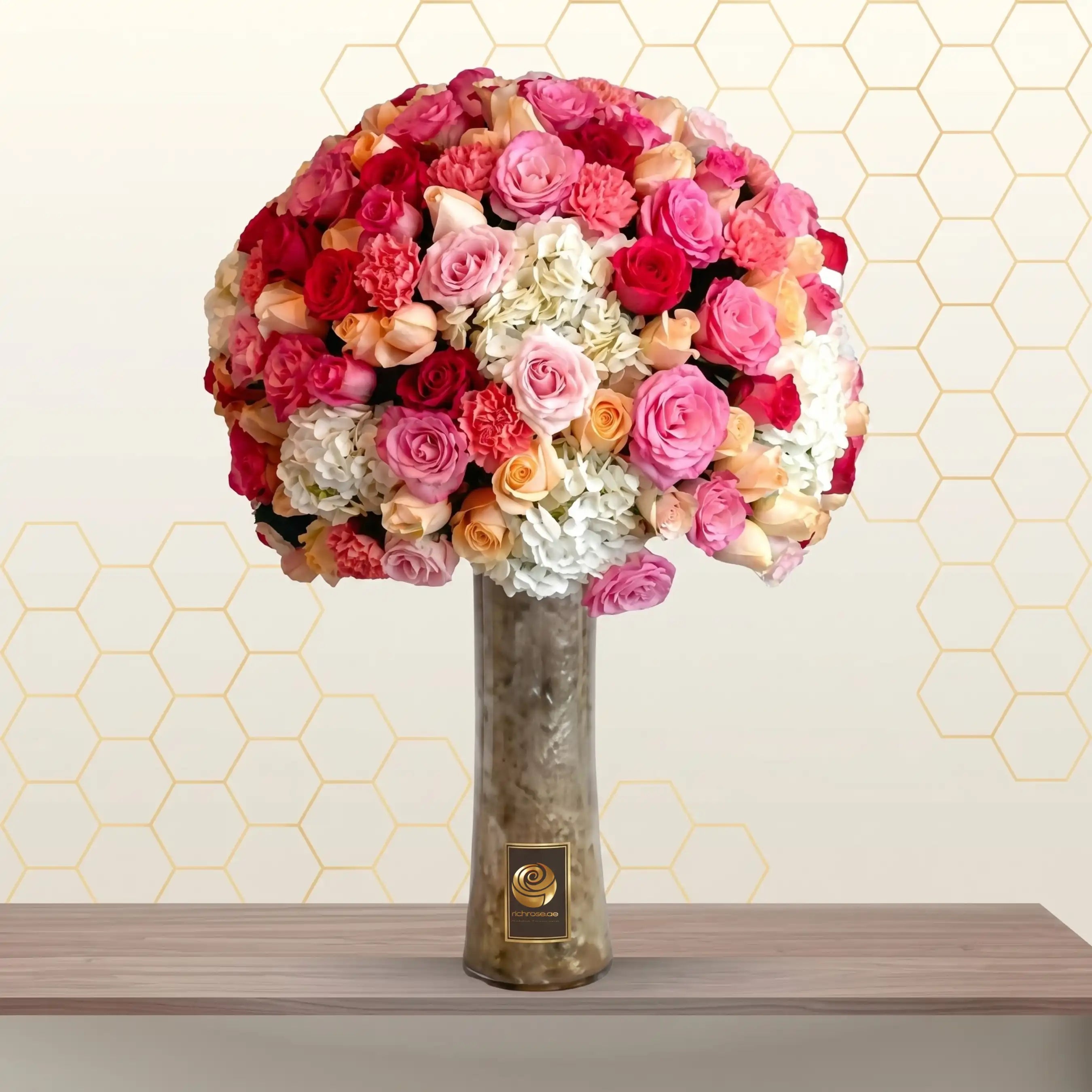mixed roses and hydrangea corporate flowers Main image