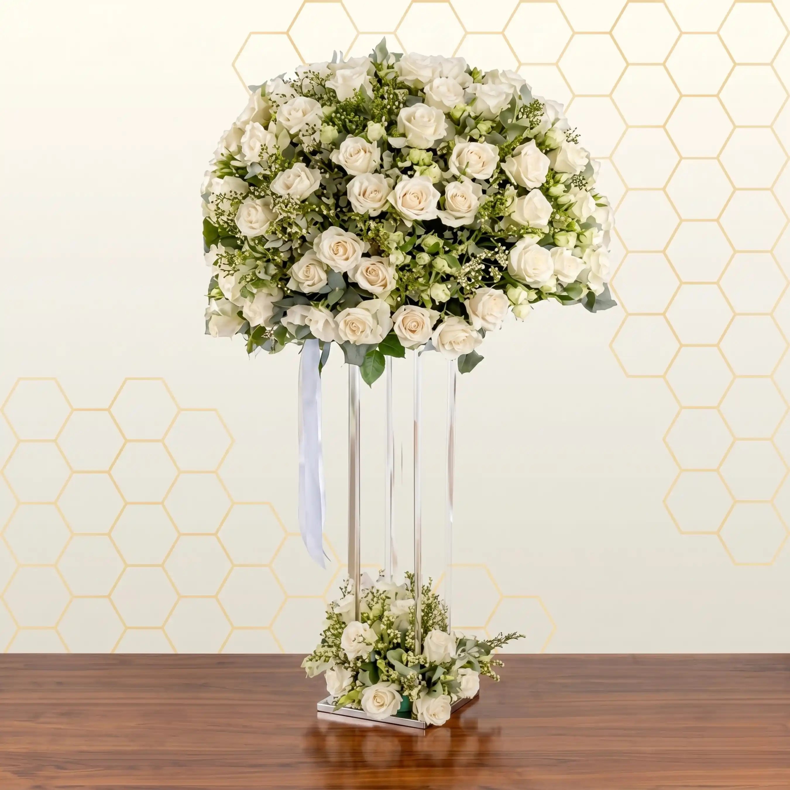 Off White and Green Flowers - Stand