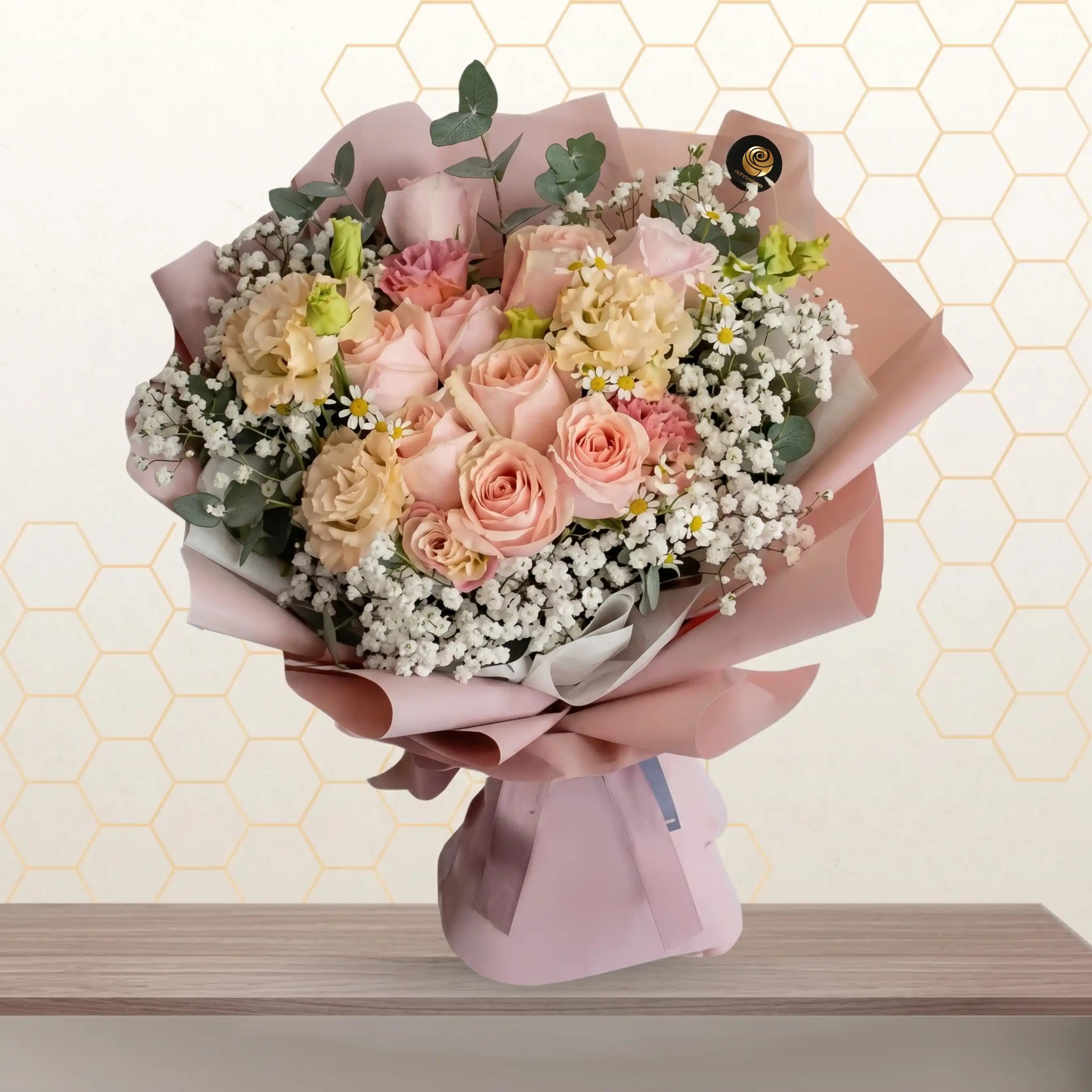 Pink and Peach Mixed Flowers Bouquet Main image