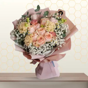 Pink and Peach Mixed Flowers Bouquet