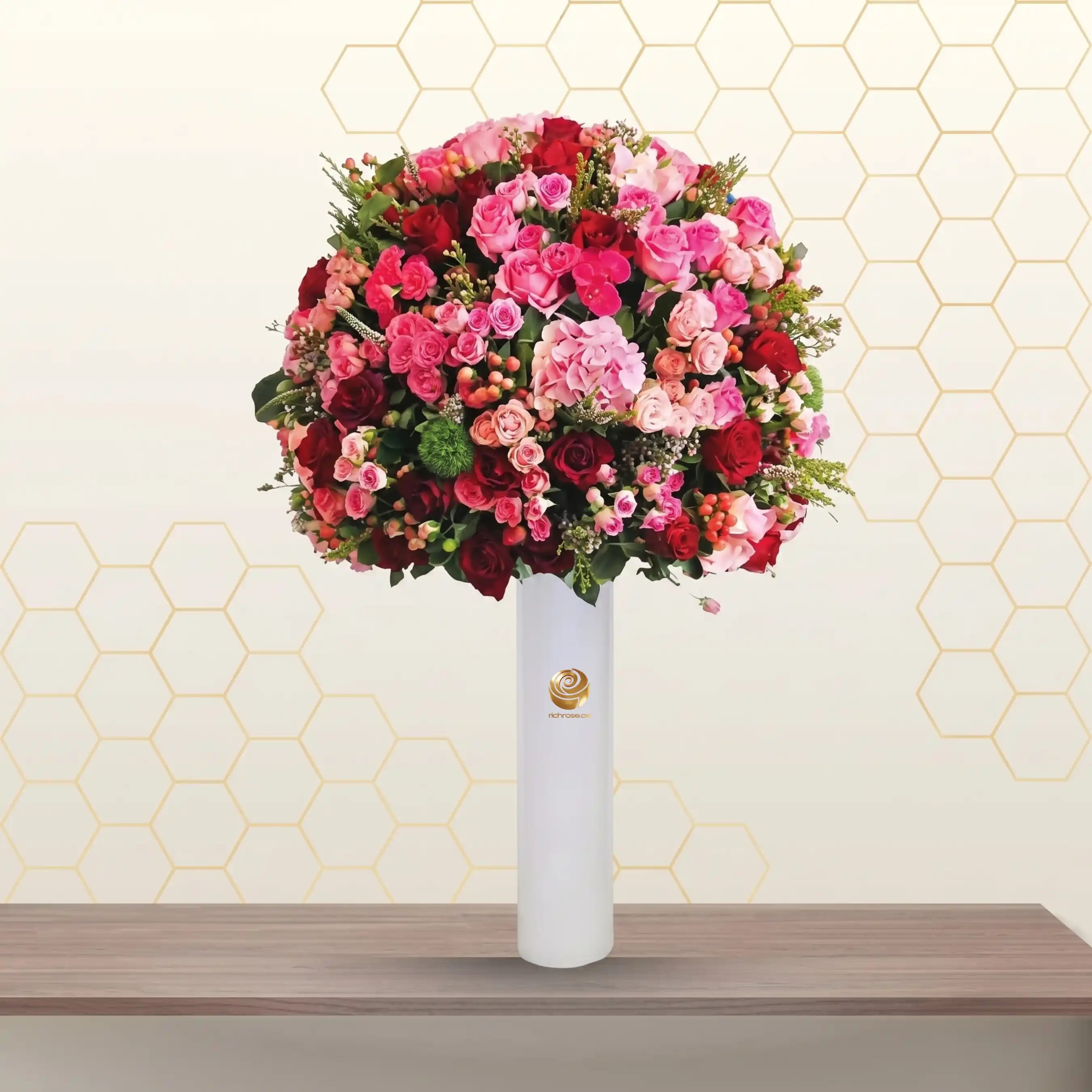 Pink Mixed Flowers Cylidner Tall Arrangement