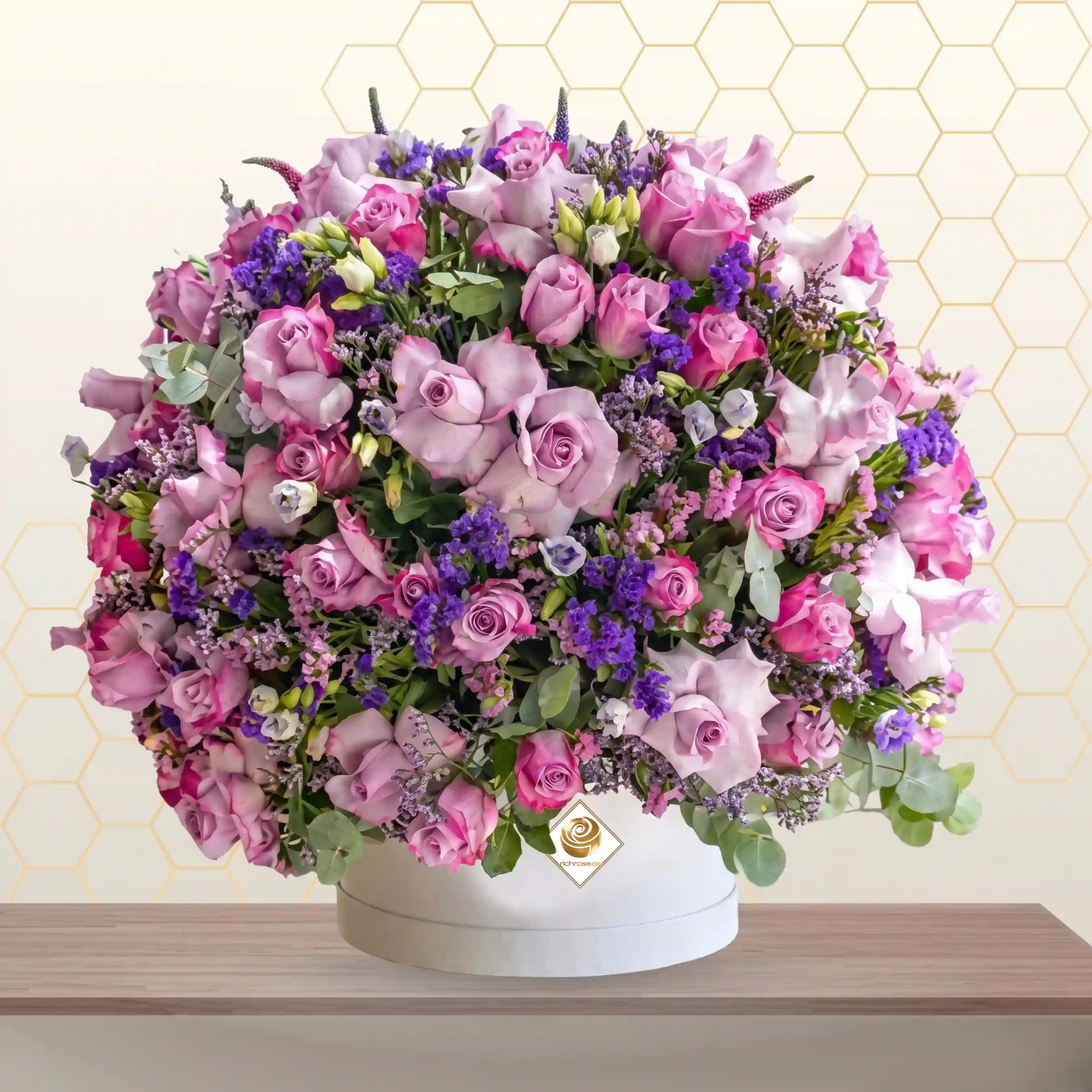 Purple Roses Exotic Box Arrangement