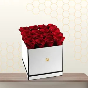 Queen Roses - Valentines Red Roses in White Square Box Main image