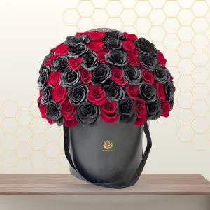 Red Roses and Black Painted Roses in Box