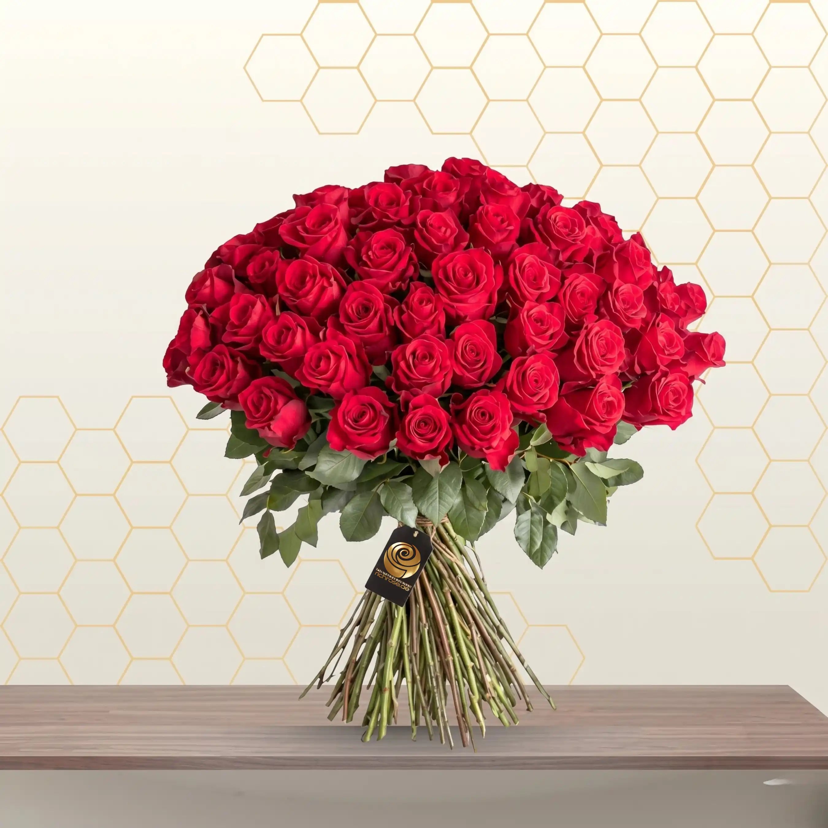 Hand-tied red rose bouquet for Valentine's Day 2026 delivery Dubai RichRose Main image
