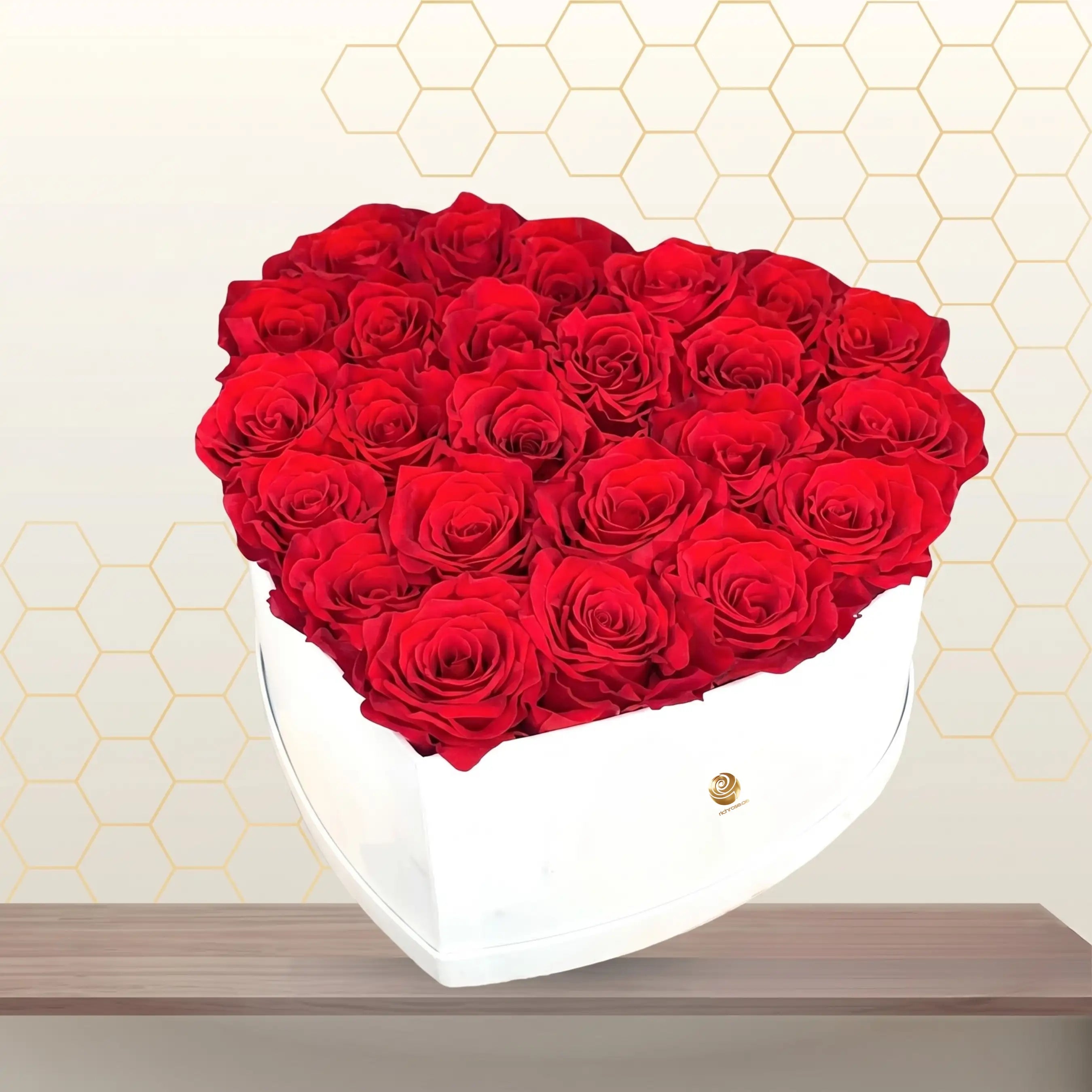 red roses in white heart shape flowers box Main image