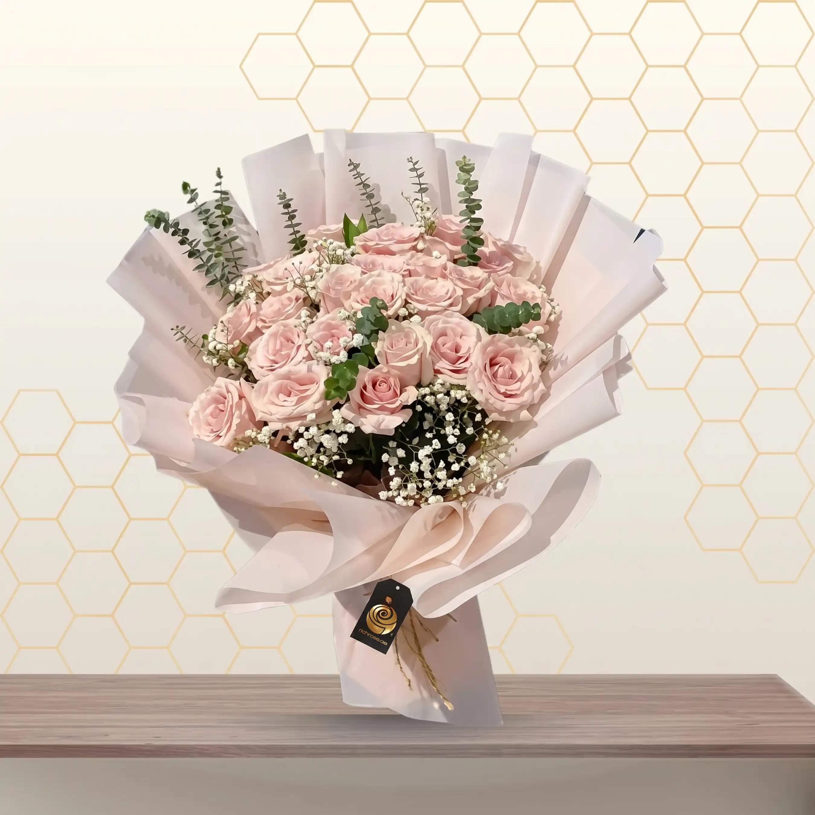 SELENA - Blushing Pink Rose Bouquet with Baby’s Breath Main image