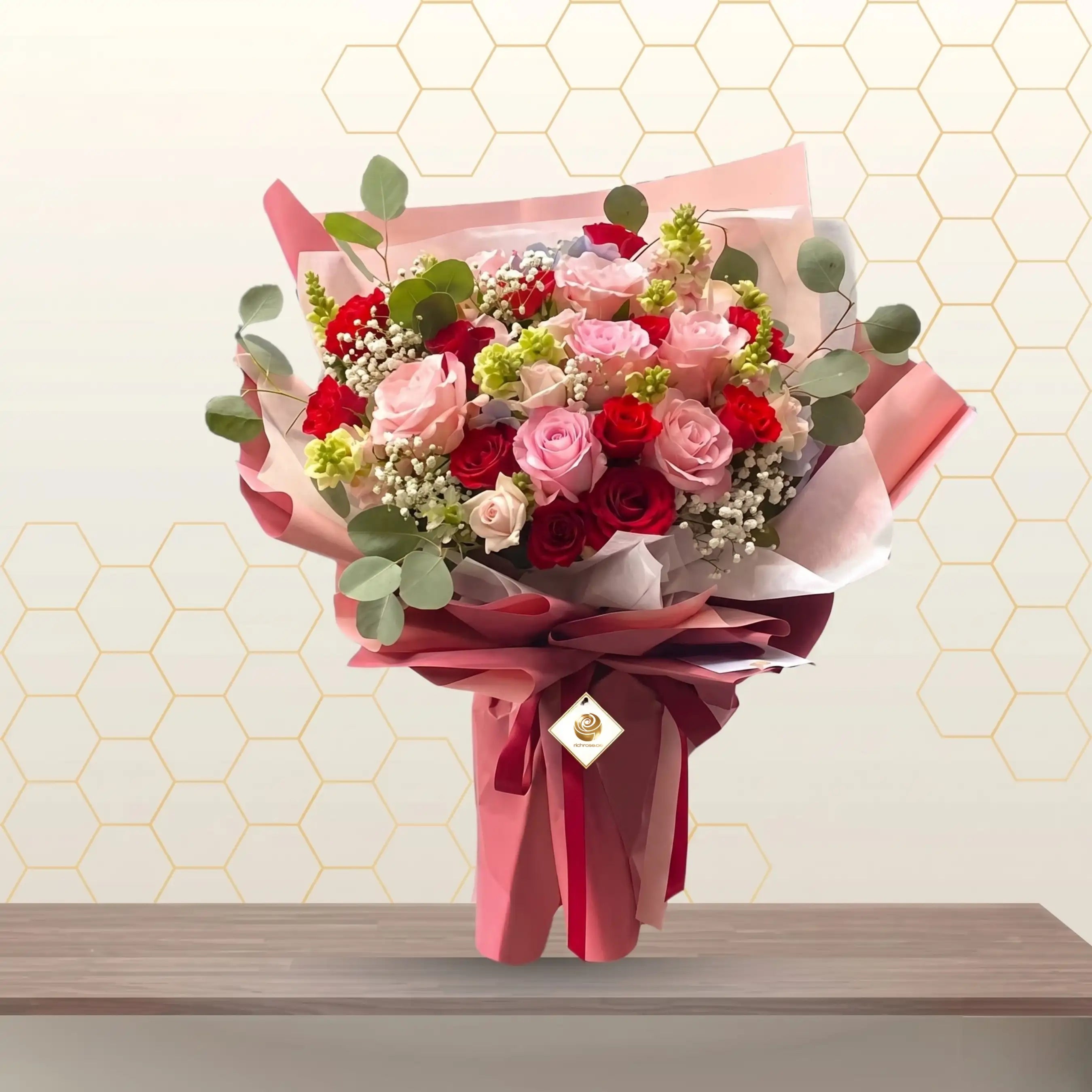 Shuggy Roses – Romantic Red and Pink Mixed Rose Valentine’s Bouquet Main image