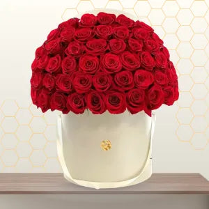 red roses in white box - valentine flowers