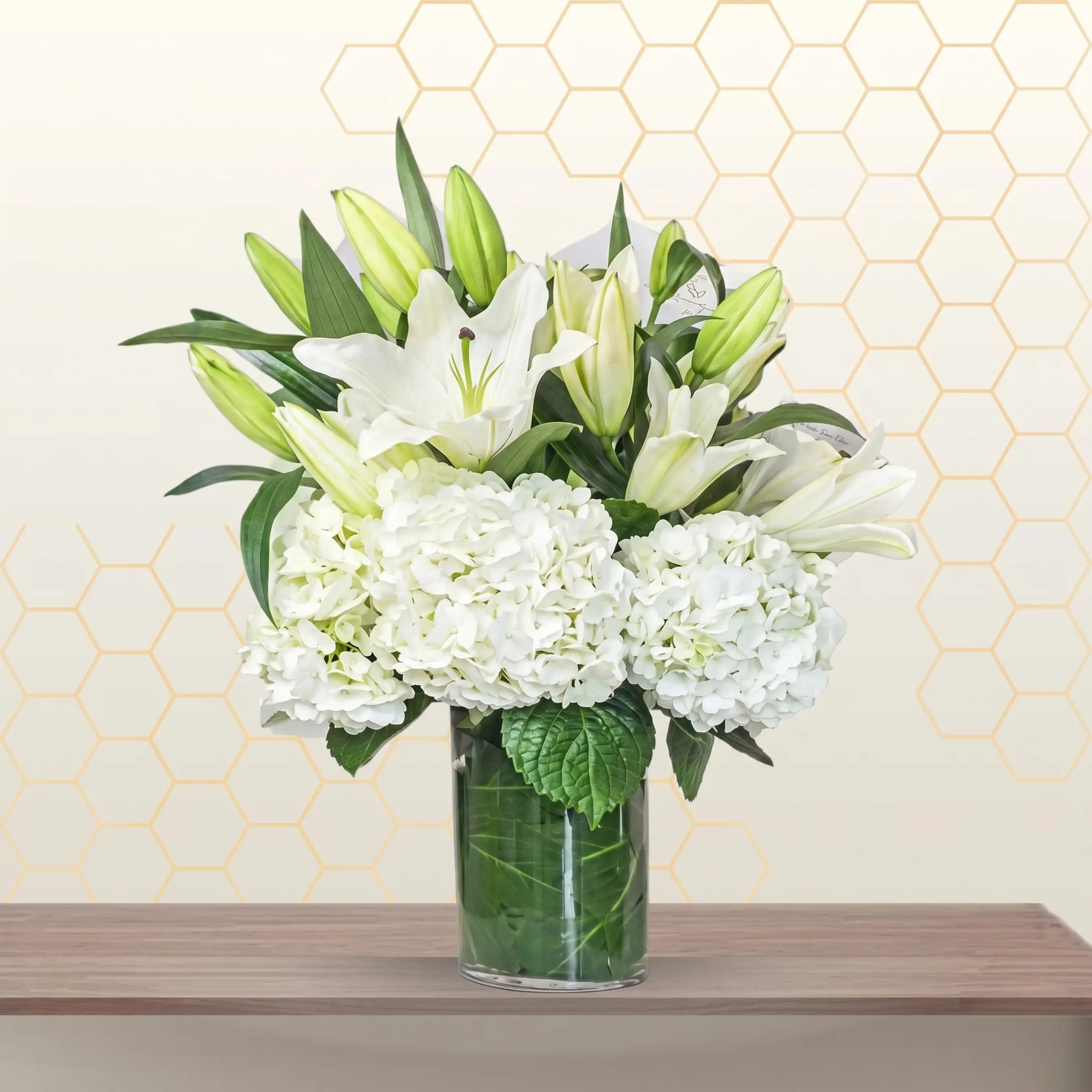White Lily & Hydrangea in Vase