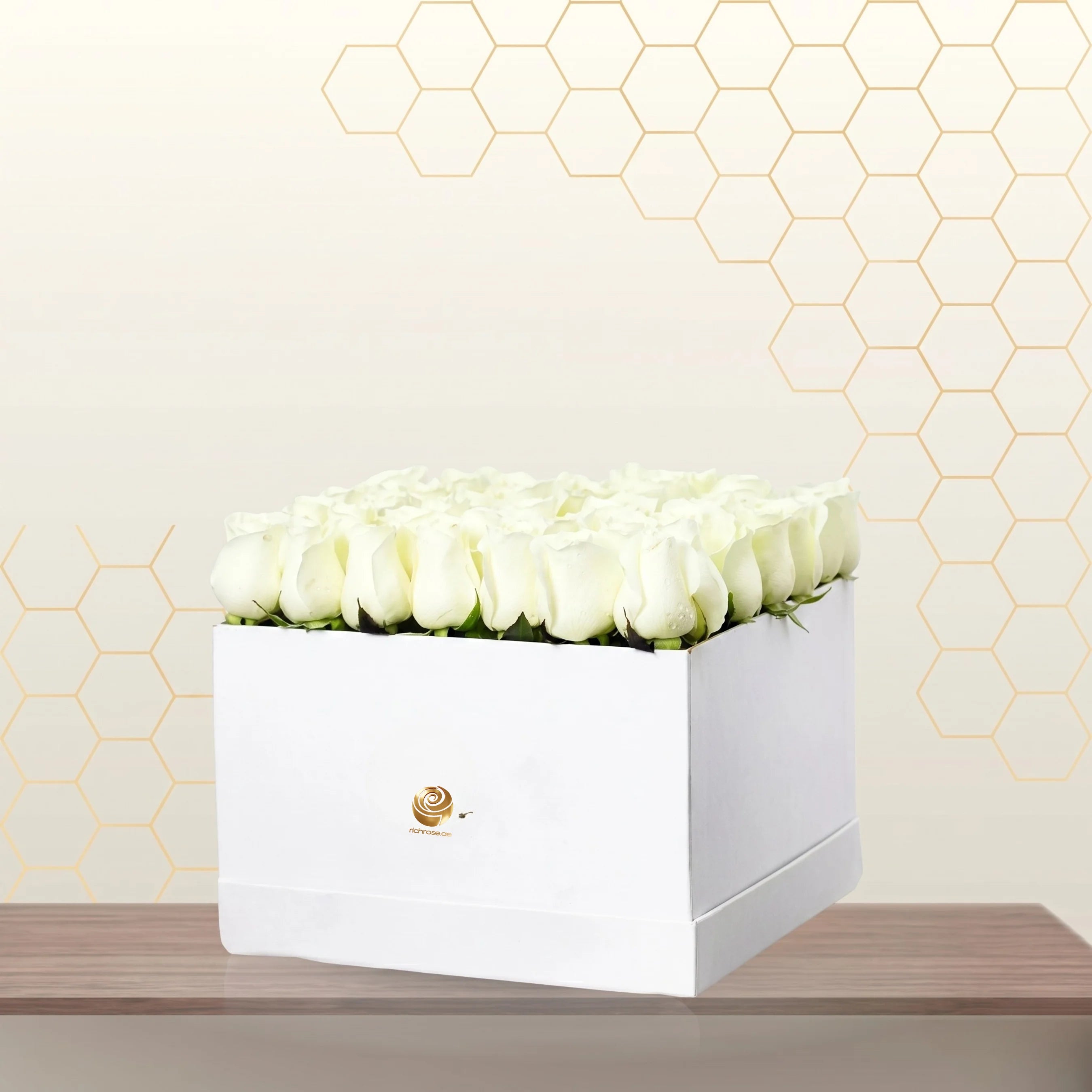 white roses in white square box Main image