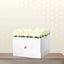 white roses in white square box