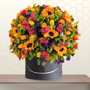 Yellow Mixed Exotic Flowers in Black Box Main image