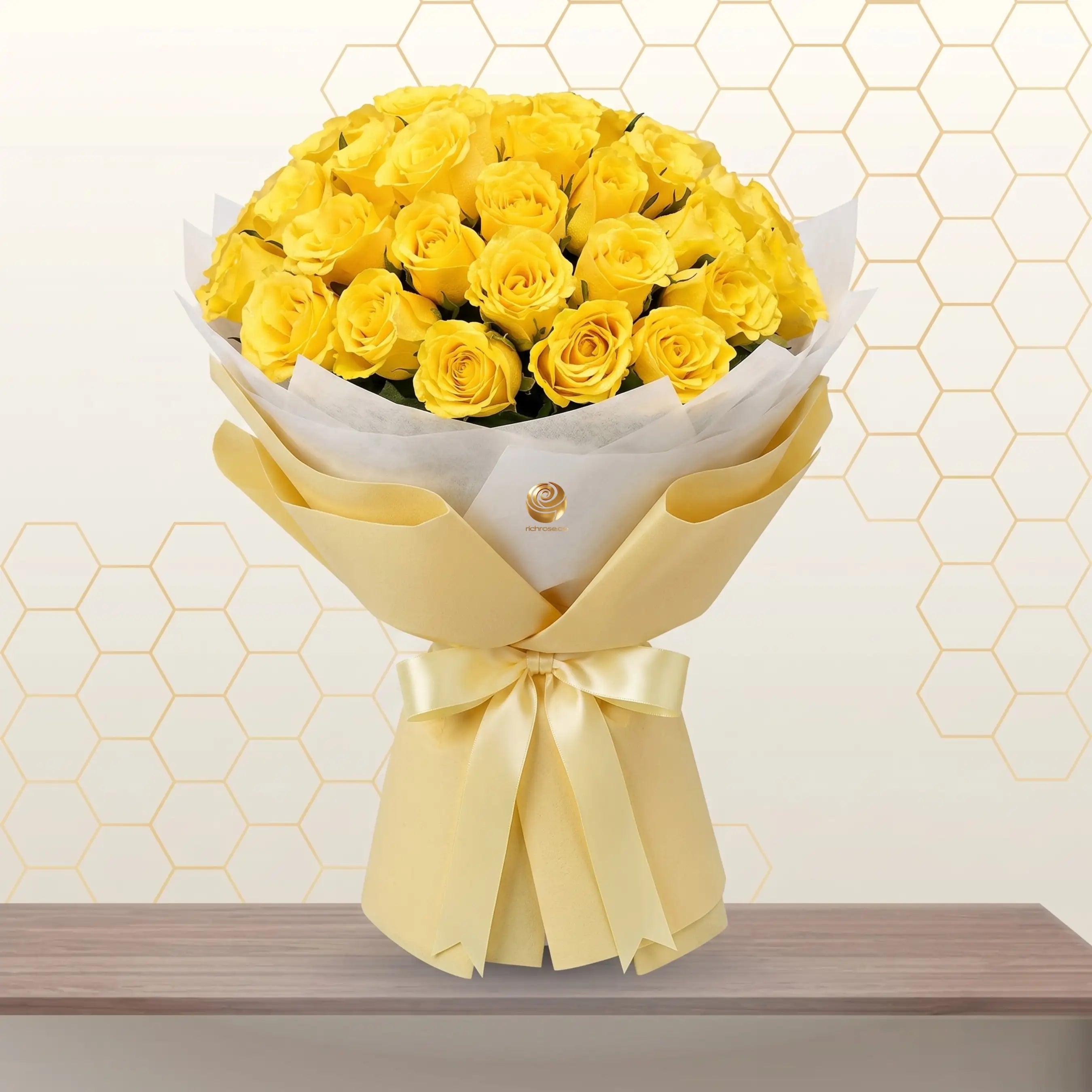 Yellow roses yellow wrapped bouquet