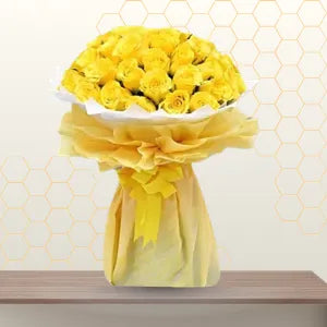 Yellow roses yellow wrapped bouquet