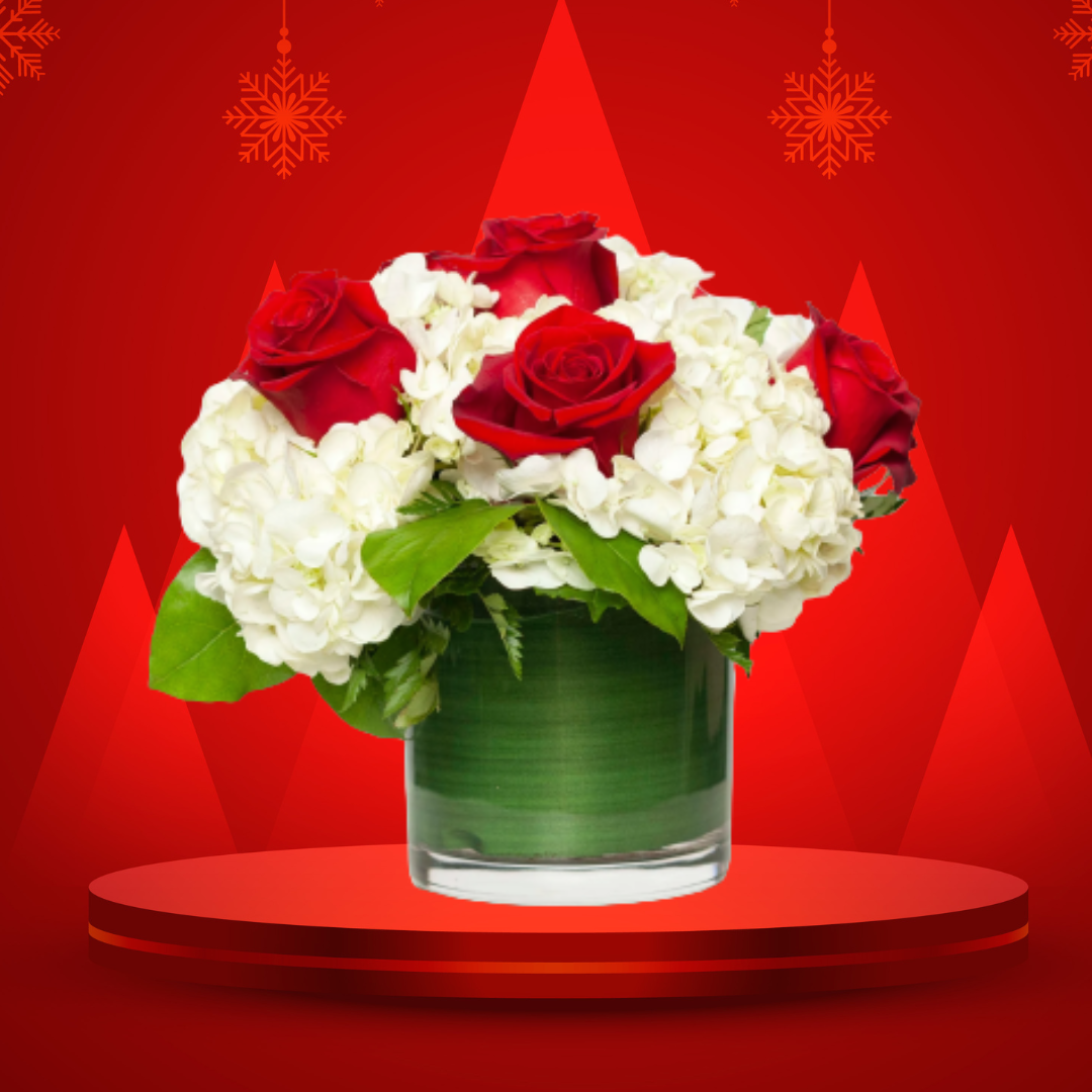 White and Red Flowers in Glass Vase