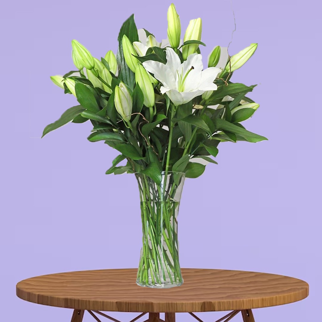 White Lilies is Cylinder Vase