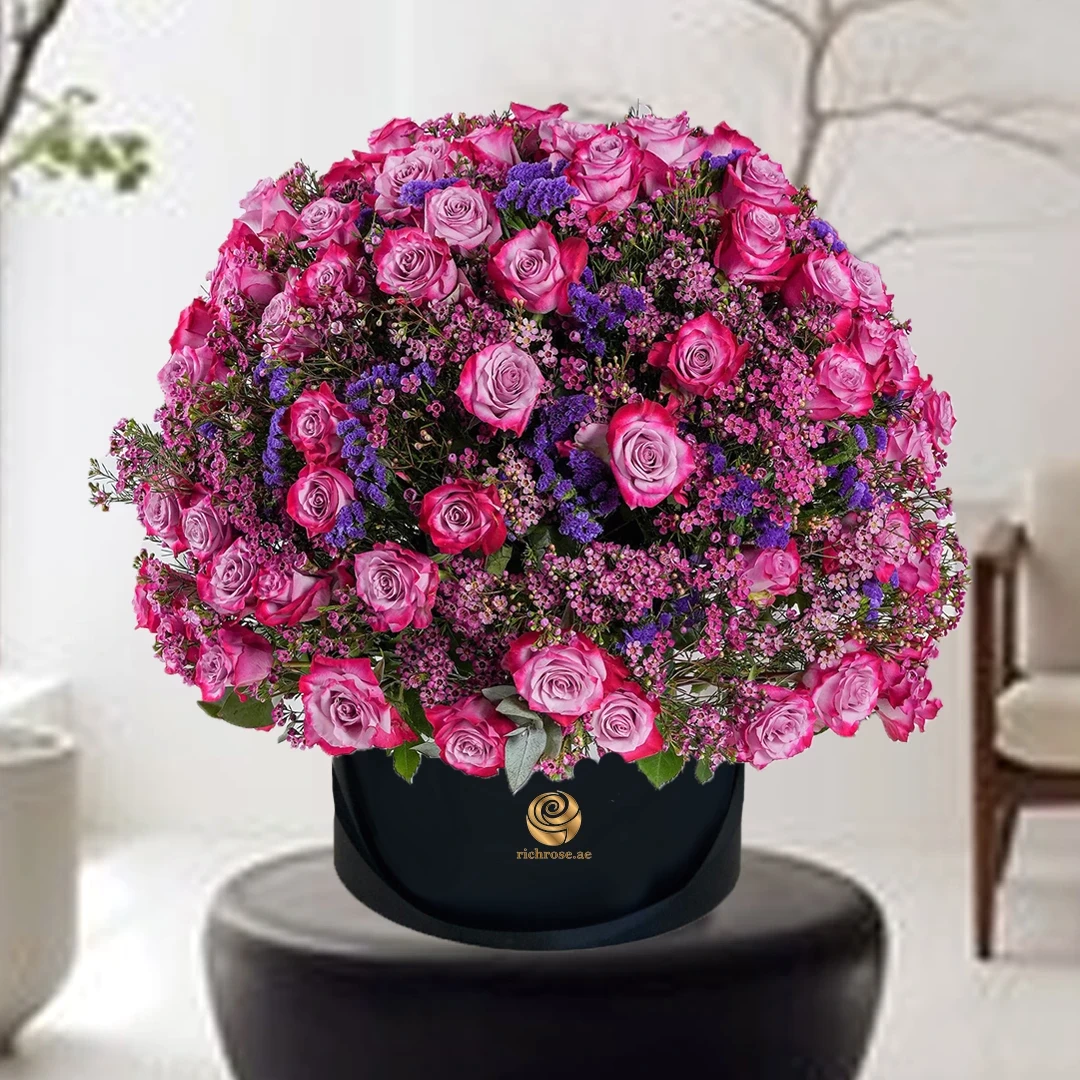 Purple Roses Premium Box Arrangement