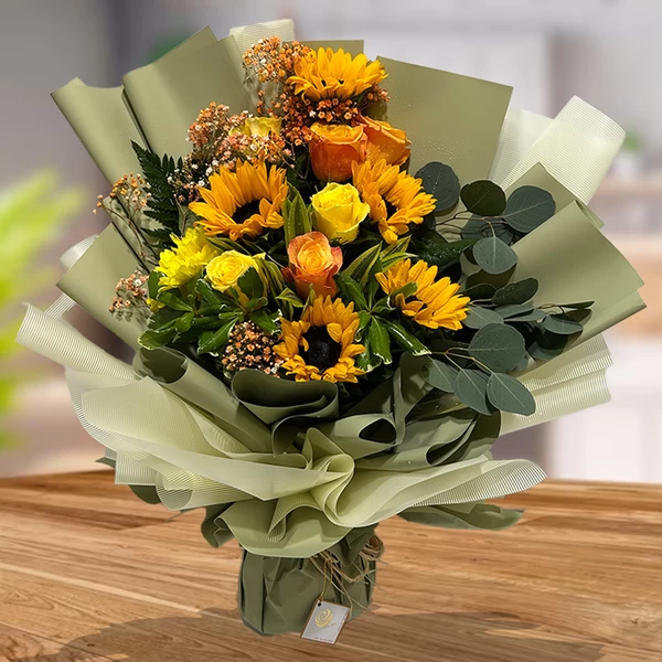Sun Flower and Yellow Flowers Bouquet