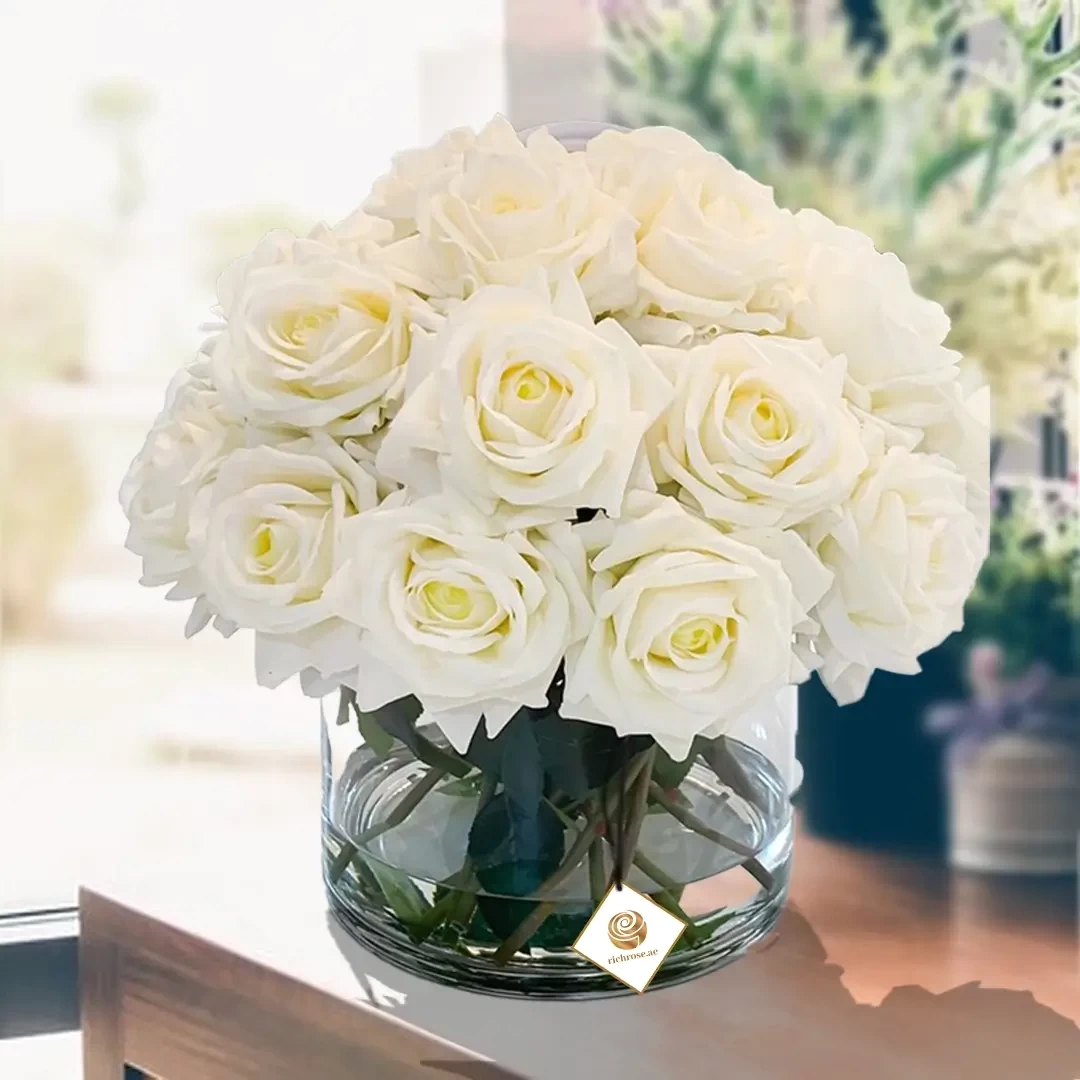 White Roses in Cylinder Vase